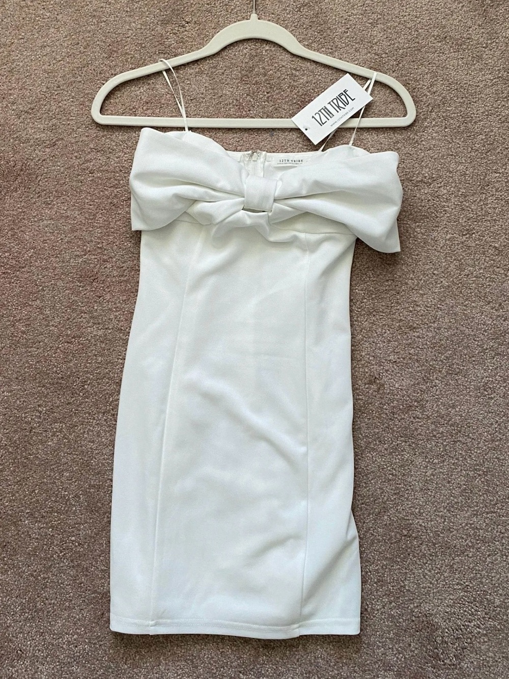 12th Tribe White Strapless Bow Sheath Dress